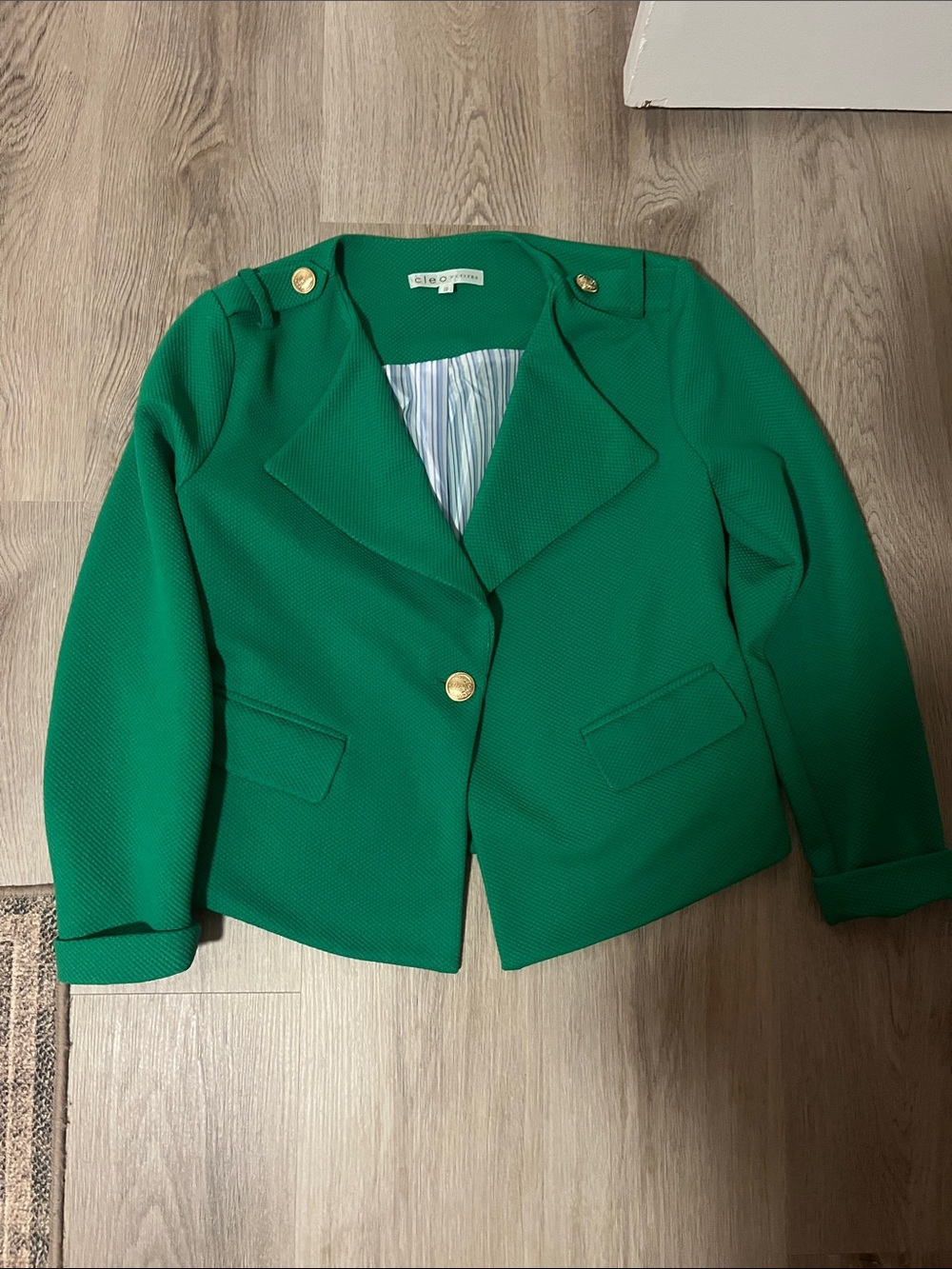 cleo Green Tailored Blazer with Gold Buttons
